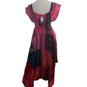 NWT etc. Patchwork 100% Cotton Smocked Boho Midi Dress Free Size Festival